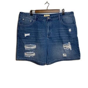 Pinkmarco Plus Size 2X Jean Shorts Distressed Destroyed High Rise Mom Shorts NWT